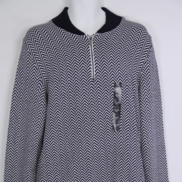 Sean John Navy/White Herringbone Half Zip Sweater NWT sz XL - Picture 2 of 9
